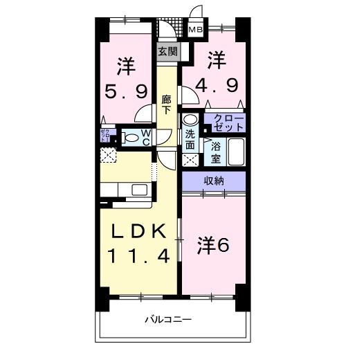 泉佐野市鶴原のマンションの間取り