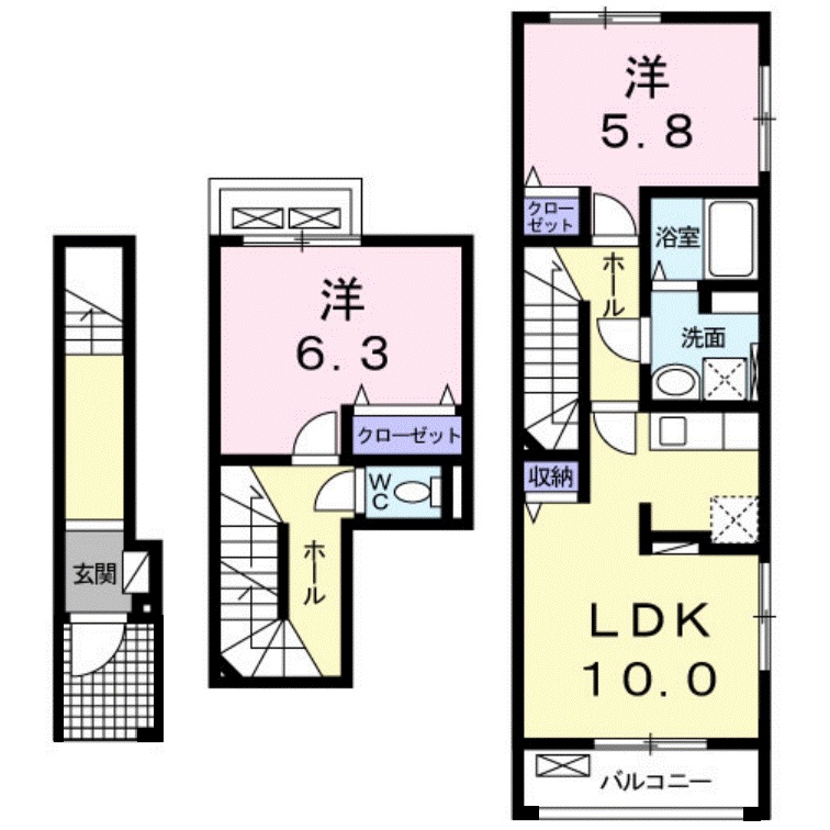 米子市旗ヶ崎のアパートの間取り