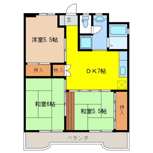 岐阜市雄総緑町のマンションの間取り