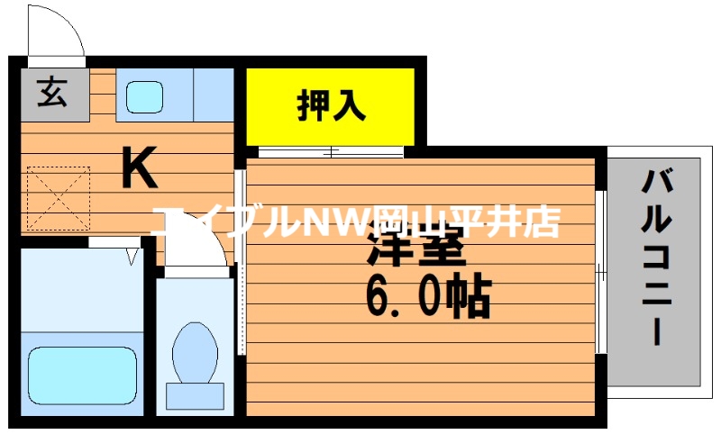 岡山市中区旭東町のアパートの間取り