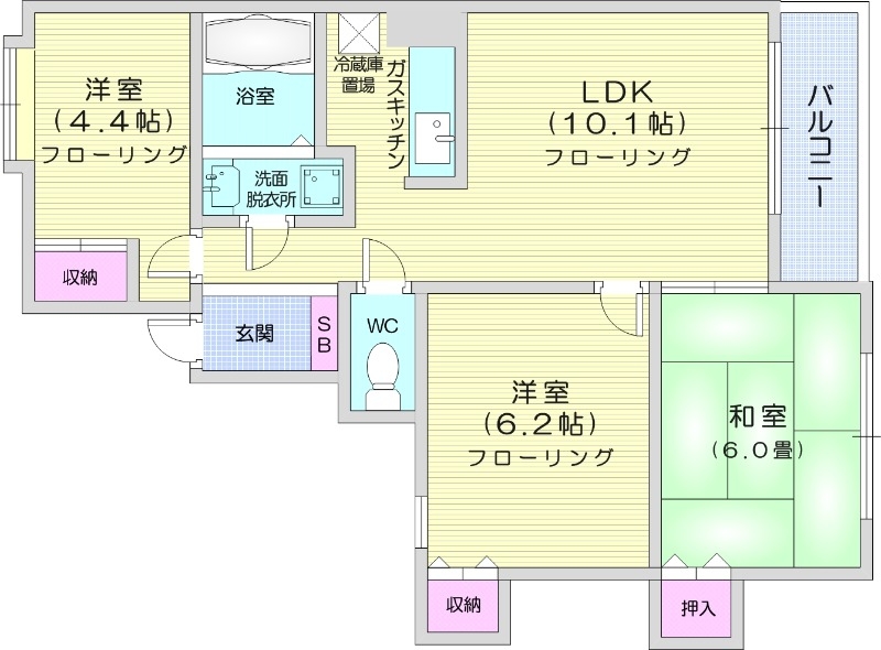 札幌市北区北二十六条西のマンションの間取り