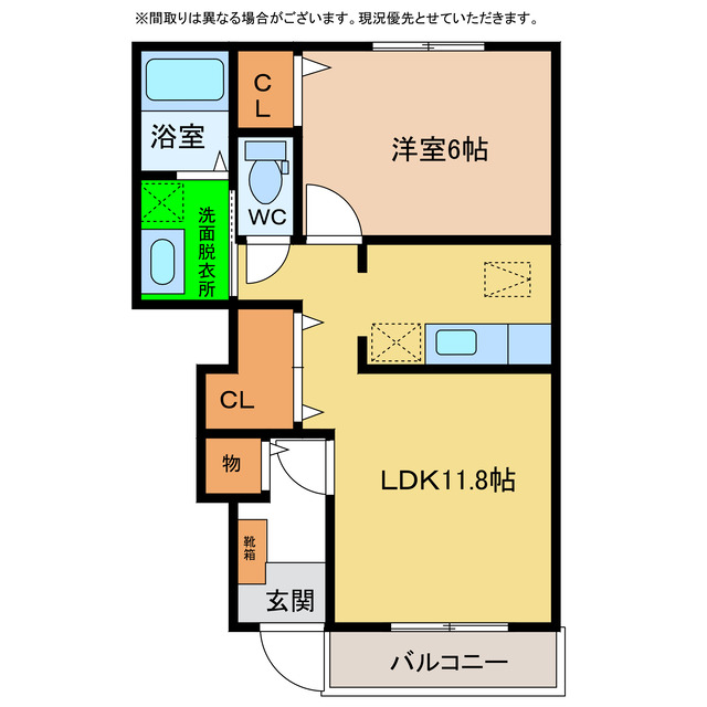 阿南市津乃峰町のアパートの間取り