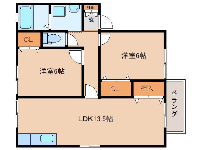 大和高田市南陽町のアパートの間取り