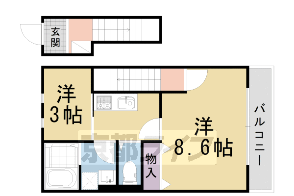 京都市北区紫竹北大門町のアパートの間取り