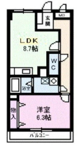 大阪市東住吉区住道矢田のマンションの間取り