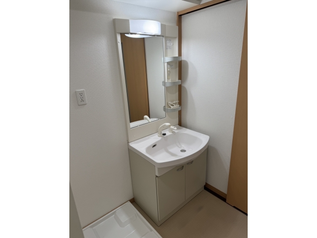 洗面設備　独立洗面台、小物を置くことができて便利です