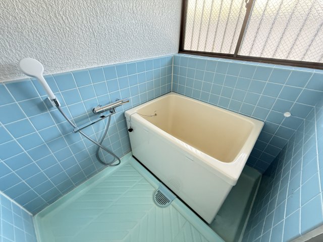 バス・シャワールーム　青色基調のお風呂となっております！