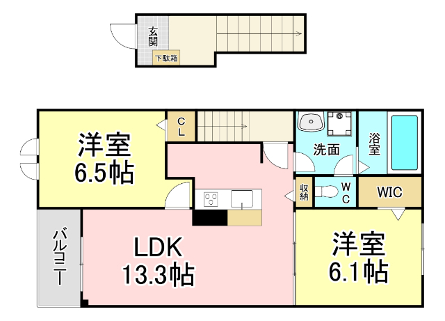 北九州市小倉南区葛原本町のアパートの間取り