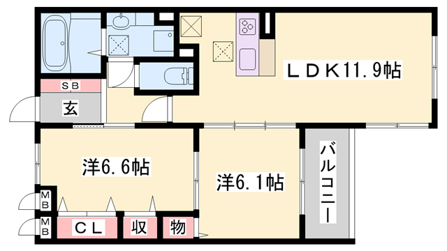 明石市魚住町清水のマンションの間取り