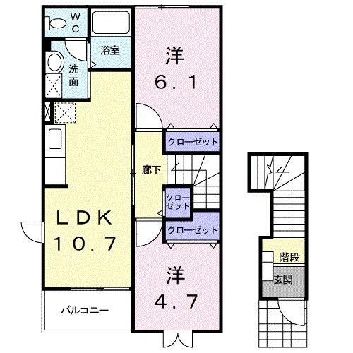 御坊市野口のアパートの間取り