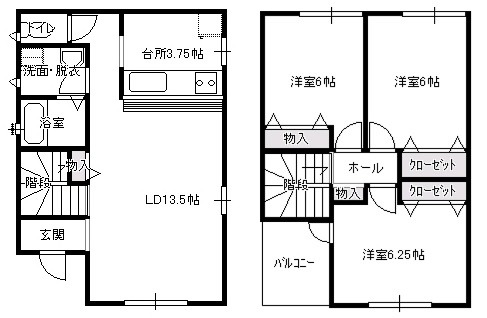 鹿島市（高津原）借家　D棟の間取り