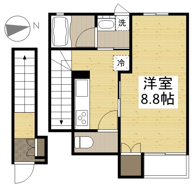 岡山市北区旭町のアパートの間取り