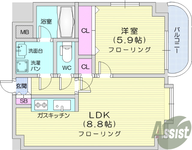 仙台市宮城野区小鶴のマンションの間取り