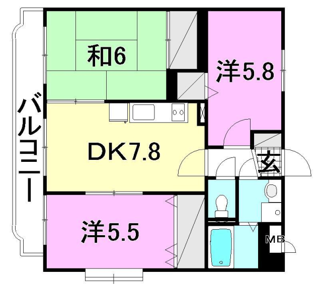 松山市山西町のマンションの間取り