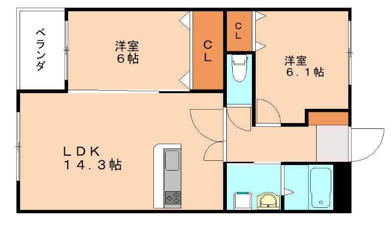 【北九州市小倉北区貴船町のマンションの間取り】