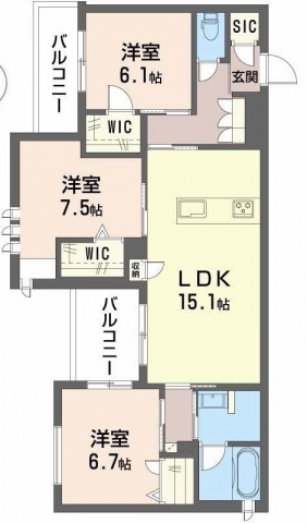 堺市北区北花田町のマンションの間取り