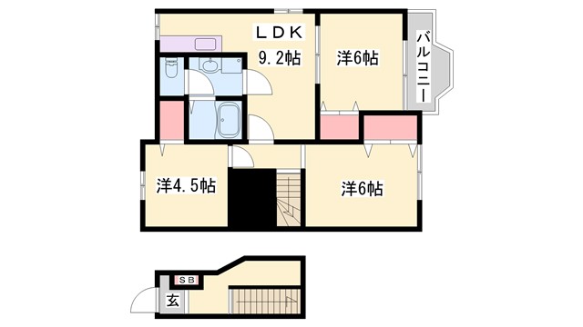 宍粟市山崎町段のアパートの間取り