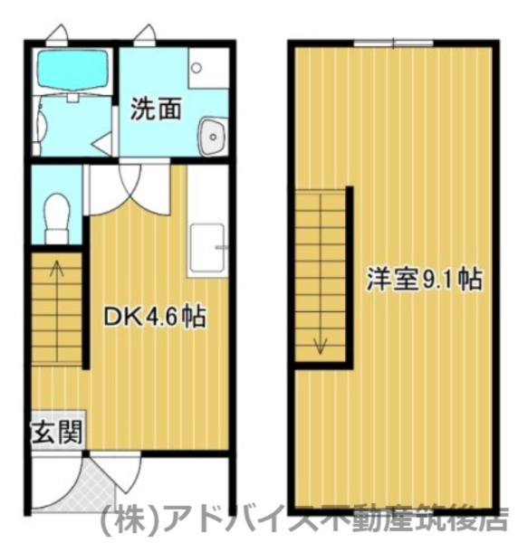 久留米市三潴町西牟田のアパートの間取り