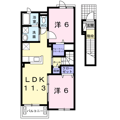 旭市ハ　2017年築2LDKの間取り