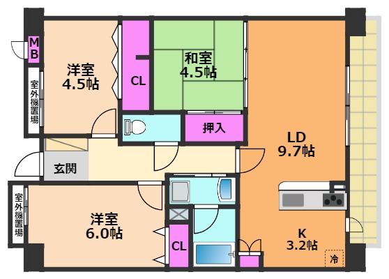 高槻市神内のマンションの間取り