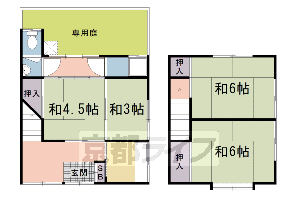 地下鉄東西線 太秦天神川駅 徒歩7分 2階建 築62年の間取り写真