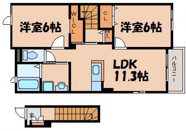 安芸郡熊野町萩原のアパートの間取り