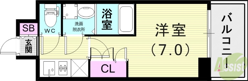 神戸市兵庫区佐比江町のマンションの間取り