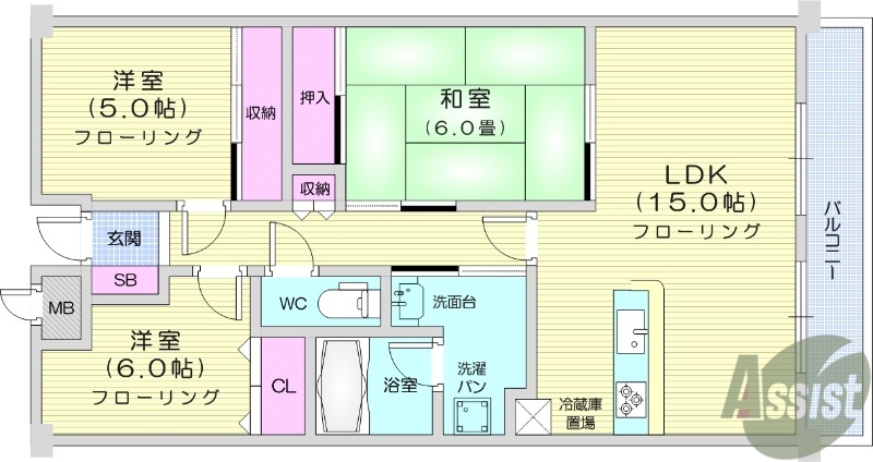 多賀城市留ケ谷のマンションの間取り