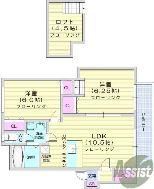 仙台市青葉区落合のアパートの間取り