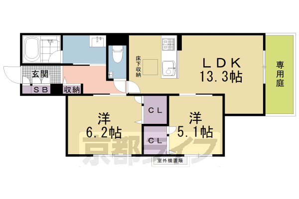 【京都市中京区西ノ京車坂町のマンションの間取り】