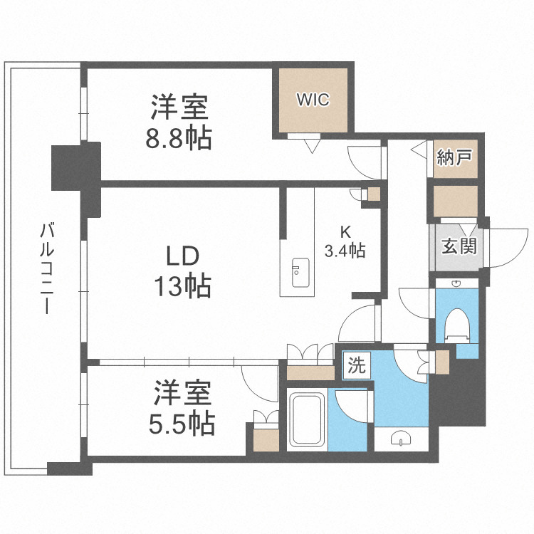 札幌市北区北八条西のマンションの間取り