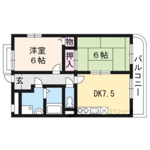 京都市西京区下津林南大般若町のマンションの間取り