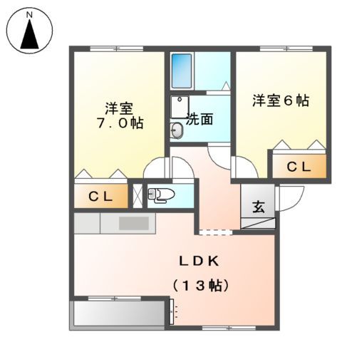 愛西市柚木町のアパートの間取り