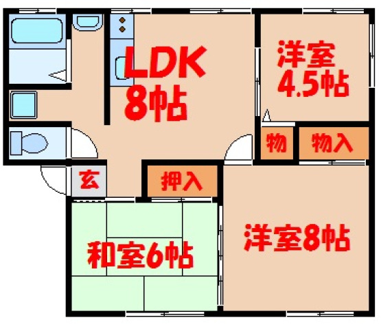 広島市安芸区中野のアパートの間取り