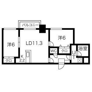 札幌市北区北二十三条西のマンションの間取り