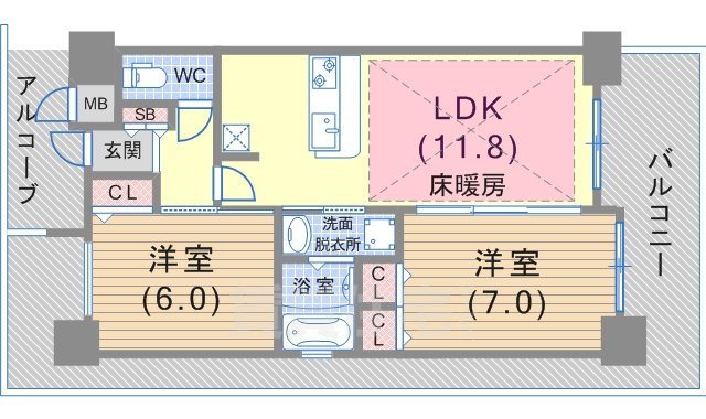 神戸市兵庫区西宮内町のマンションの間取り