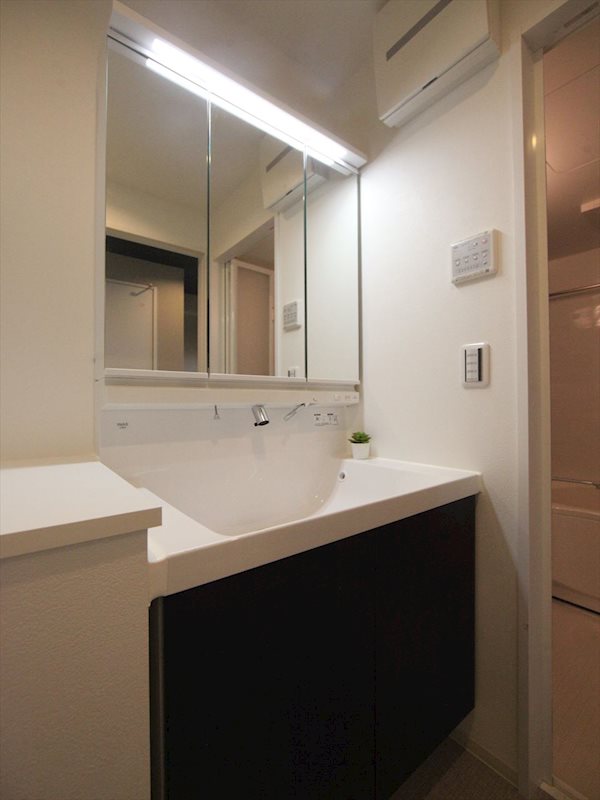 洗面設備　脱衣所　独立洗面台（シャンプードレッサー付）収納スペース有