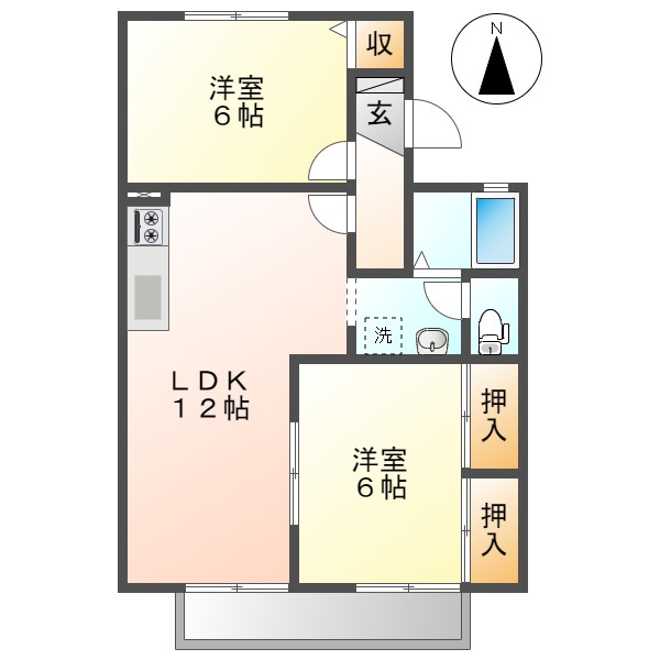 岡山県総社市中央３（アパート）の賃貸物件の間取り