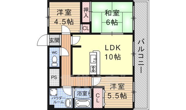 京都市伏見区石田森東町のマンションの間取り