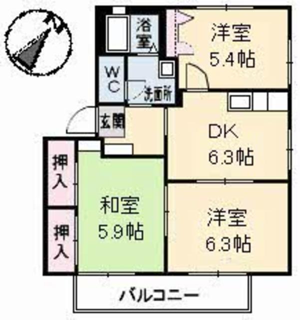 福山市山手町のアパートの間取り