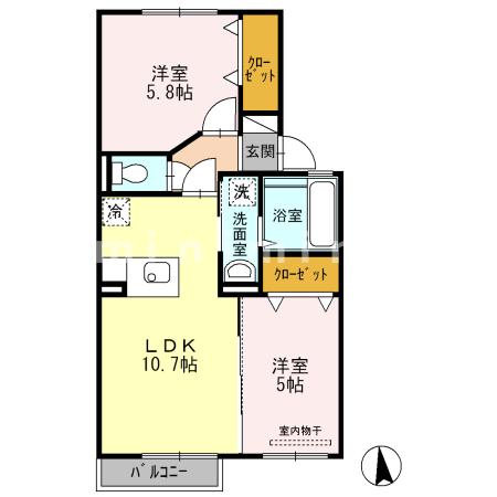 熊本県熊本市北区清水東町の賃貸アパートの間取り
