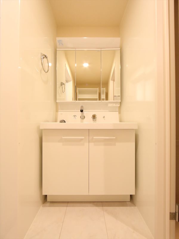 洗面設備　脱衣所　独立洗面台（シャンプードレッサー付）収納スペース有