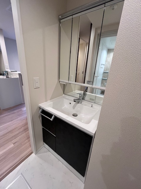 洗面設備　シャワー水栓、三面鏡♪