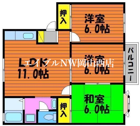 岡山市北区西辛川のアパートの間取り