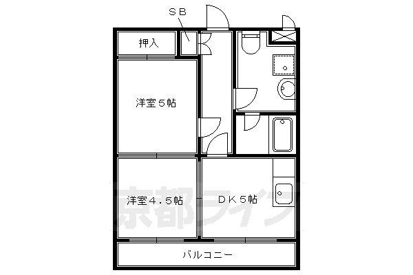 京都市左京区高野玉岡町のマンションの間取り