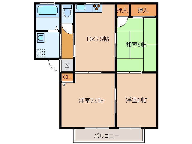 岩国市門前町のアパートの間取り