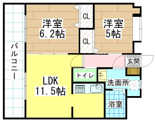 北九州市若松区中畑町のマンションの間取り