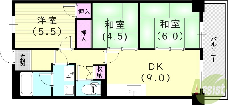 尼崎市東園田町のマンションの間取り