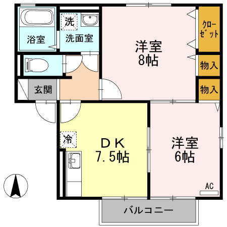 プランドール　安岡　Ａ棟の間取り