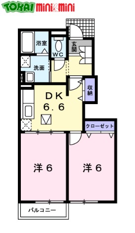 松阪市中道町のアパートの間取り